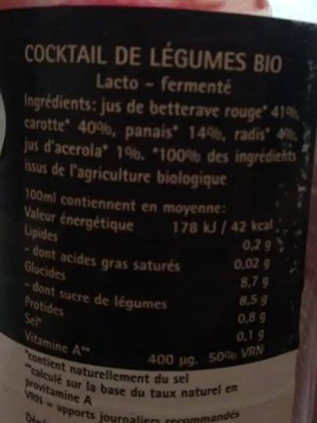 Cocktail de Légumes 365 ingredients label