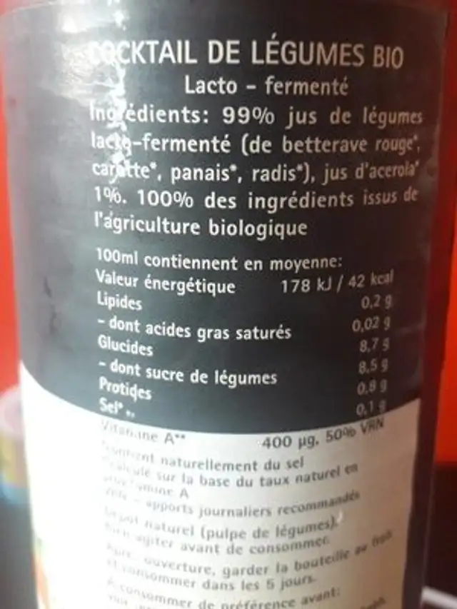 Cocktail de Légumes 365 nutrition facts table