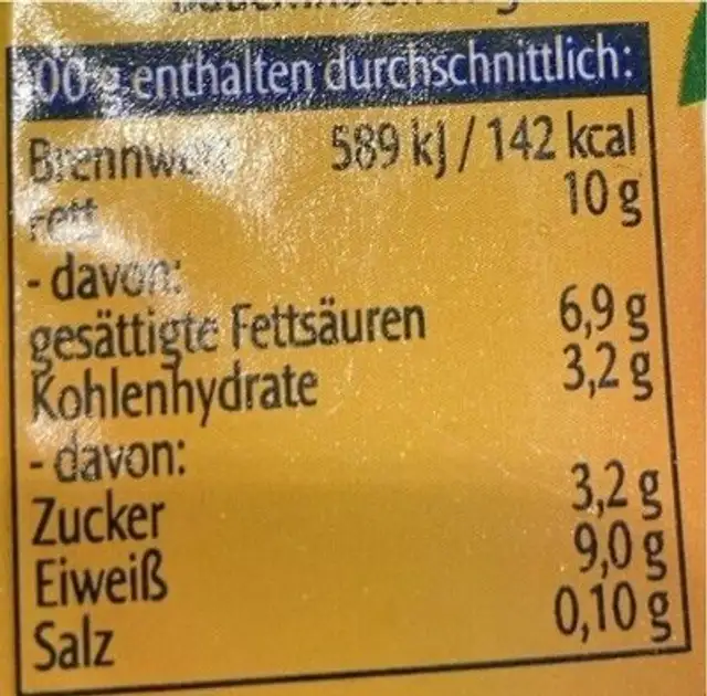 Speisequark nutrition facts table