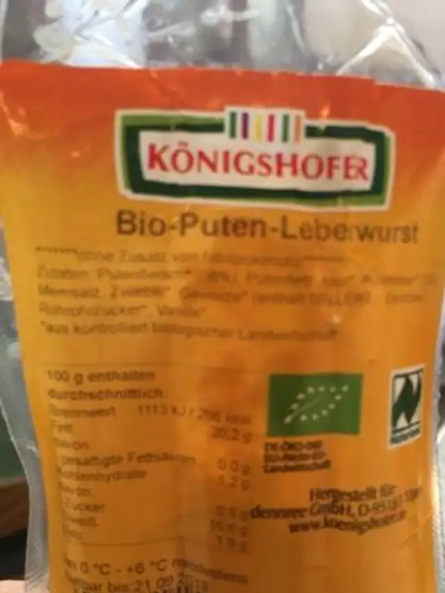 Bio-Puten-Leberwurst ingredients label