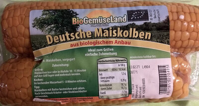 Deutsche Maiskolben aus biologischem Anbau front packaging