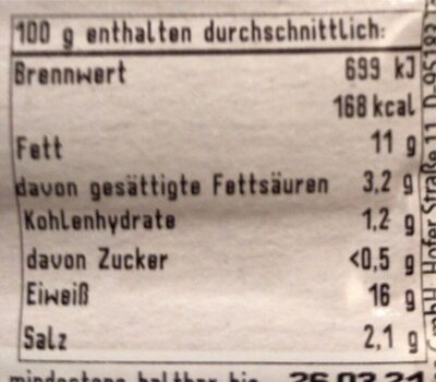 Bio Geflügel Bratwurst gebrüht nutrition facts table