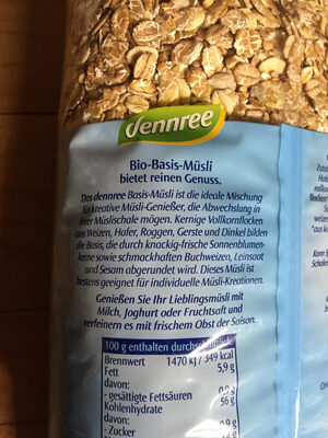 Basis Müsli ingredients label