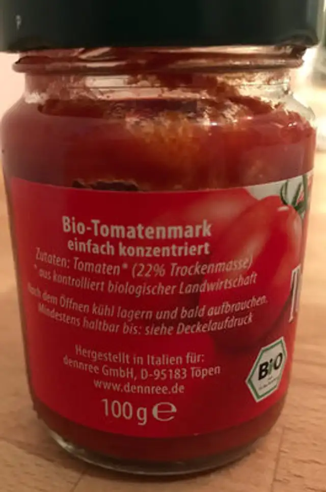 Dennree Tomatenmark ingredients label