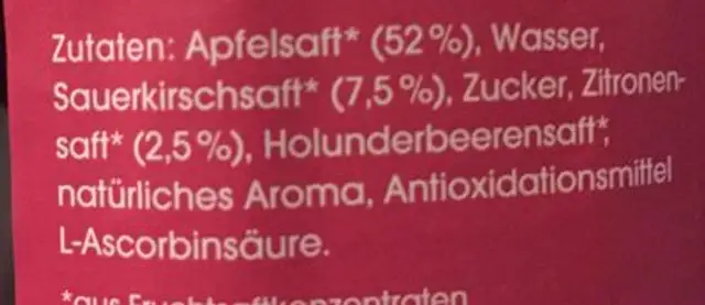Apfel-Kirsch ingredients label