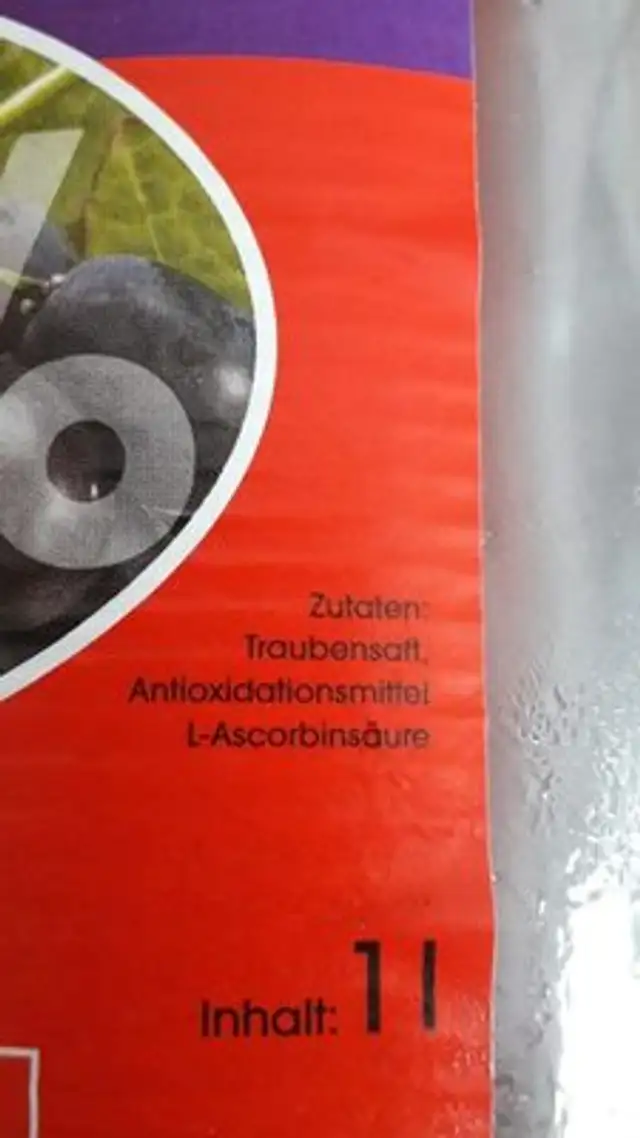 Traubensaft ingredients label