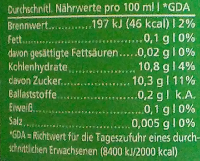 Bio-Apfel-Holundersaft naturtrüb nutrition facts table