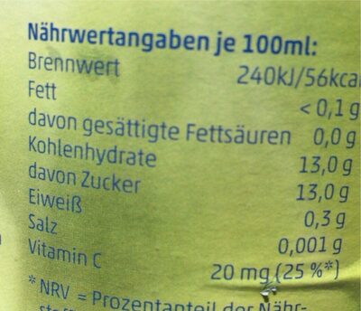 Johannisbeere schwarz aus Direktsaft nutrition facts table