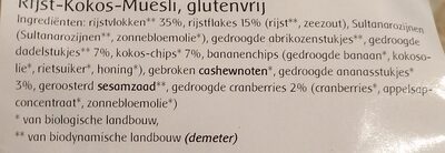 Muesli rijst-kokos ingredients label