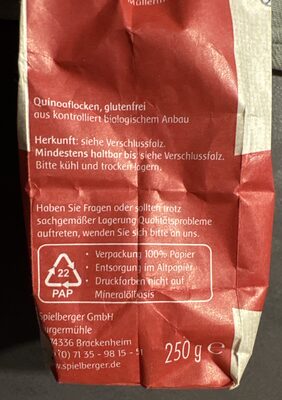 Quinoaflocken ingredients label