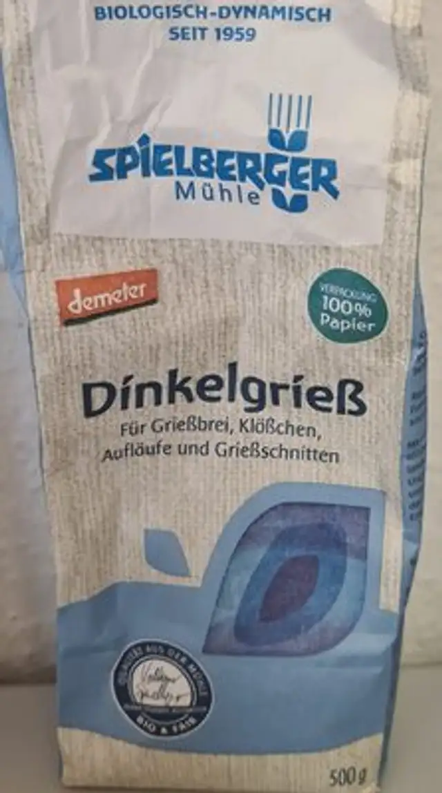 Dinkelgrieß, Bio ingredients label