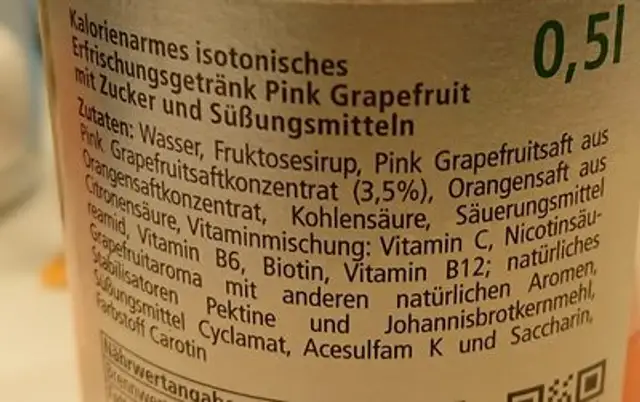 Isosport Pink grapefruit ingredients label