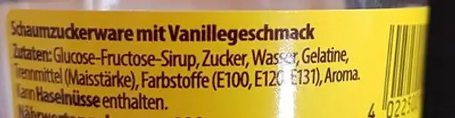 Mini marshmallows ingredients label