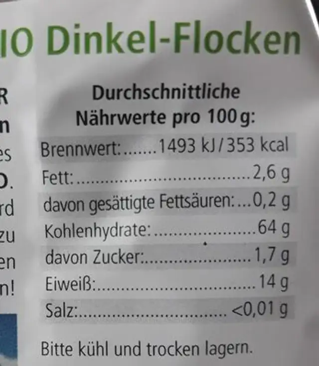Dinkelflocken nutrition facts table
