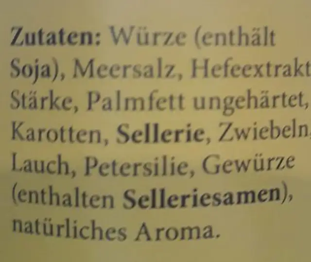 Vegetarische llage suppe ingredients label
