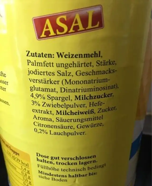 Spargelcremesuppe ingredients label