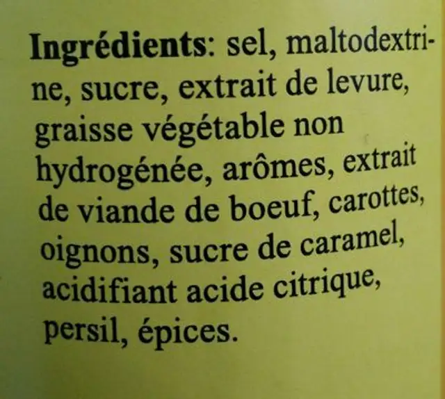 Bouillon de boeuf ingredients label