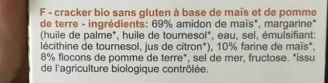 Crispies Nature Mais Pdterre ingredients label