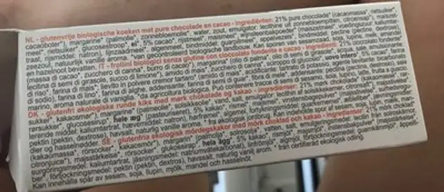 Double Chocolate Cookie ingredients label