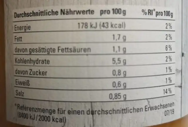 Möhrensuppe mit Ingwer und Kokosmilch nutrition facts table