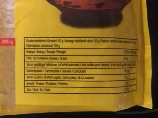 Jasmin Reis nutrition facts table