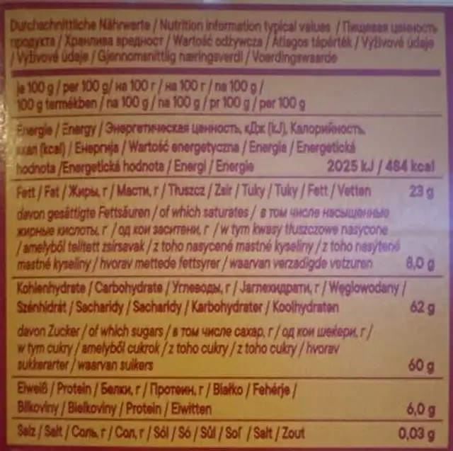 Моцарт nutrition facts table