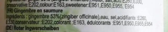 Eingelegter Ingwer ingredients label