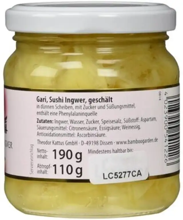 Eingelegter Ingwer nutrition facts table