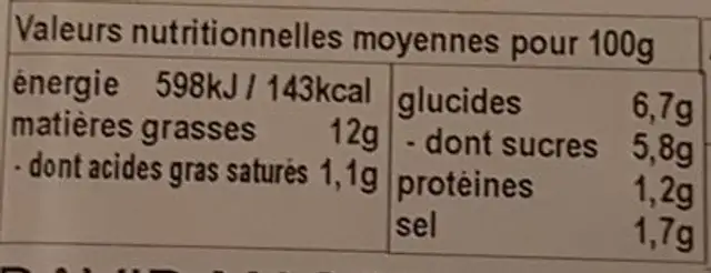Salade cocktail David Master nutrition facts table