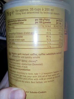 Dinkel Kaffee ingredients label