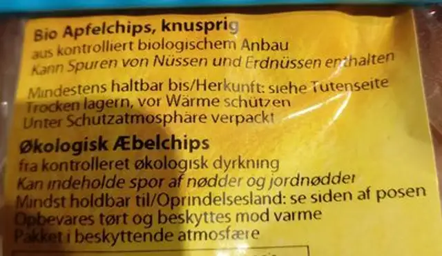Apfelchips ingredients label