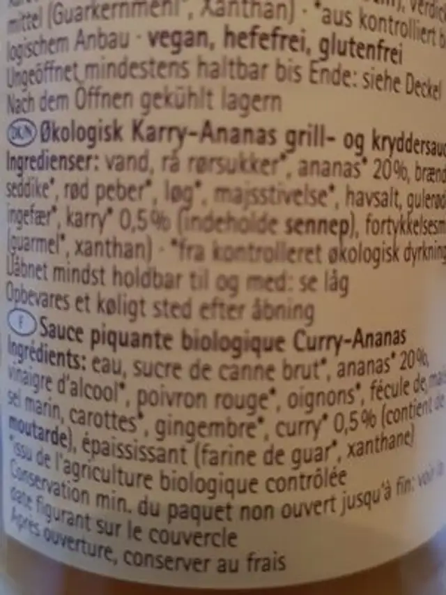 Sauce Grillades Et Assaisonnement Curry-ananas Bio - - Naturata ingredients label