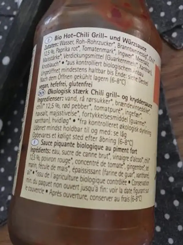 Sauce Grillades Et Assaisonnement Hot Chili Bio - - Naturata ingredients label