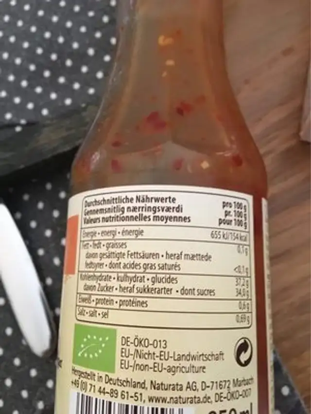 Sauce Grillades Et Assaisonnement Hot Chili Bio - - Naturata nutrition facts table