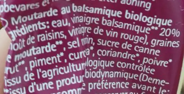 Balsamico Senf ingredients label