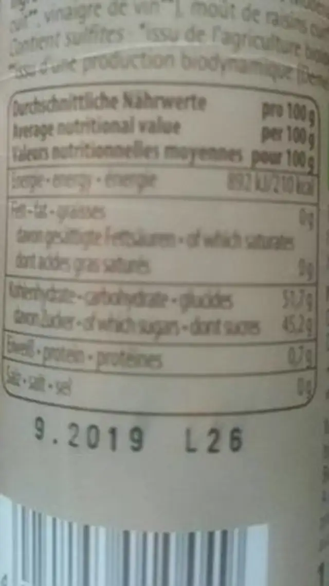 Crema Con Aceto Balsamico nutrition facts table