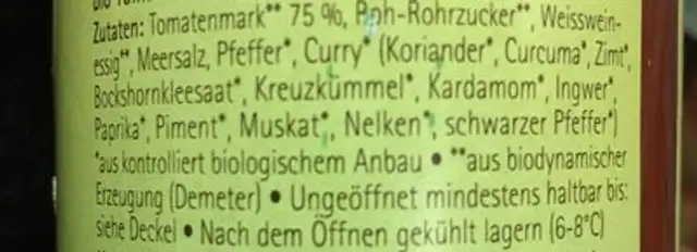 Naturata Tomatenketchup, Demeter ingredients label