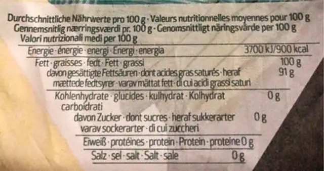 Naturavit Kokosfett nutrition facts table