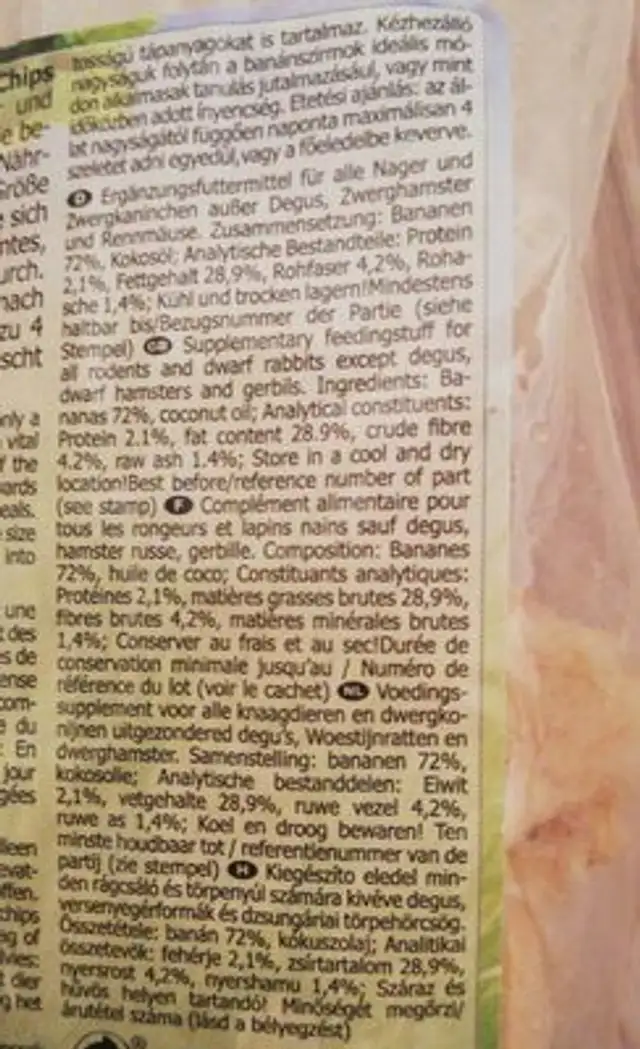 JR Farm Chips De Banane ingredients label