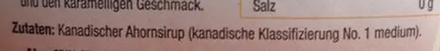 Ahornsirup ingredients label