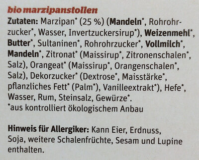 Mini Marzipan (mein kleiner Stollenmoment) ingredients label