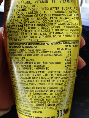 Energydrink Strawberry Apricot nutrition facts table