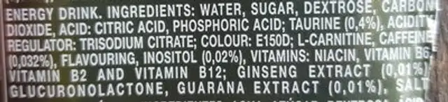 Effect Pushd Guarana ingredients label