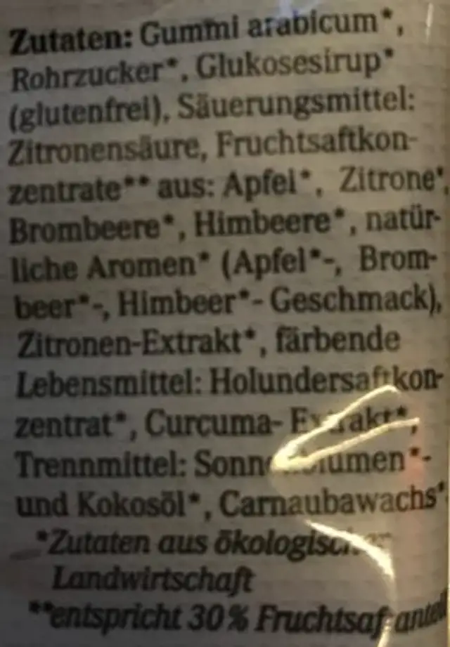 Bio bärchen ingredients label