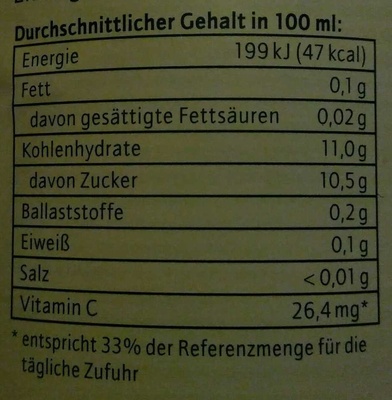 Apfelsaft naturtrüb nutrition facts table