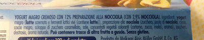 Yogurt 0% grassi nocciola ingredients label
