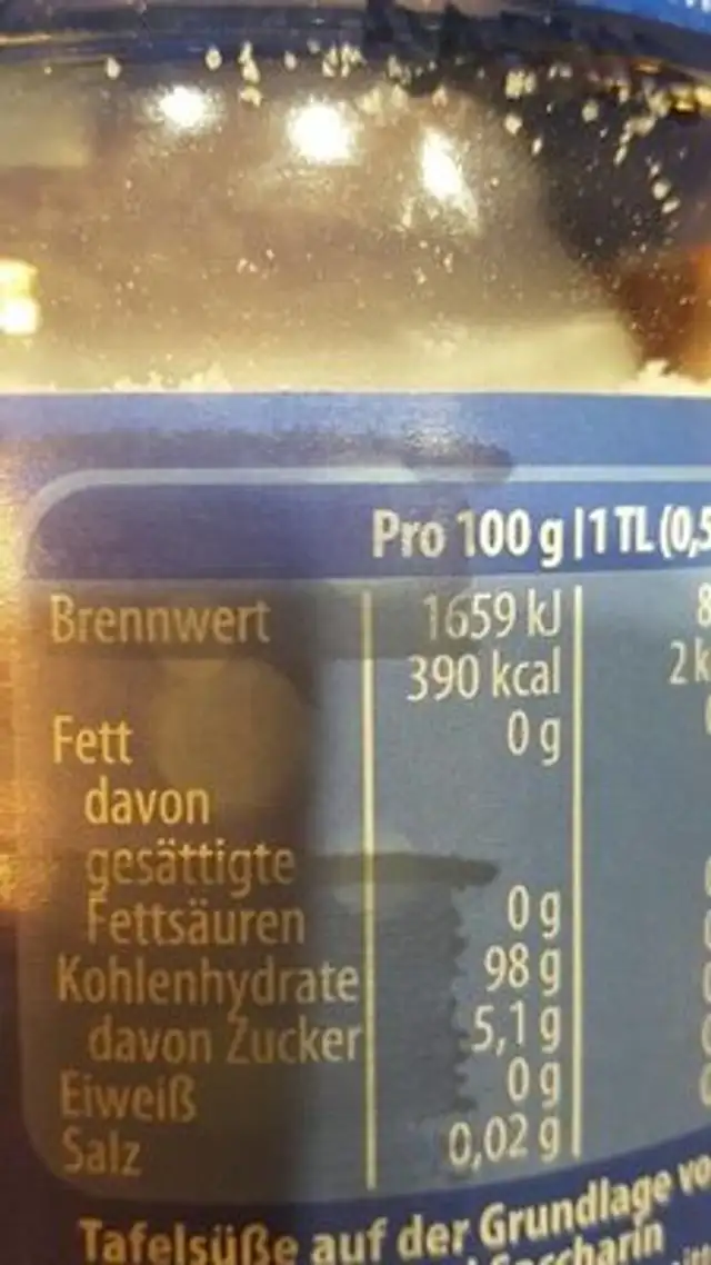 Natreen Feine Süße Zum Streuen nutrition facts table