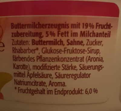 Unser buttermilchdessert rhabarber ingredients label