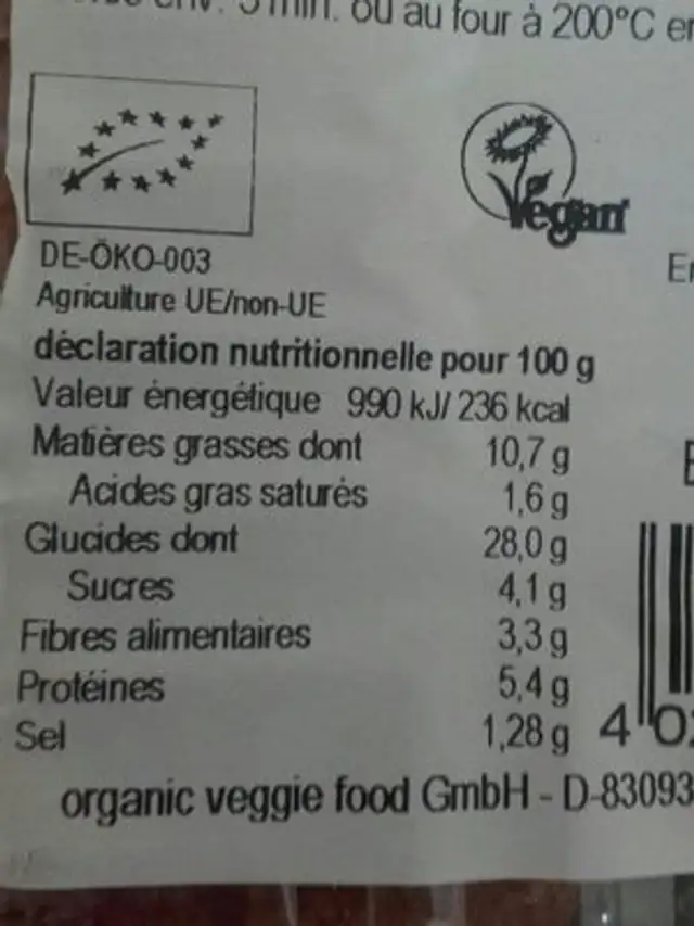 Palette de quinoa et à l épeautre vert ingredients label