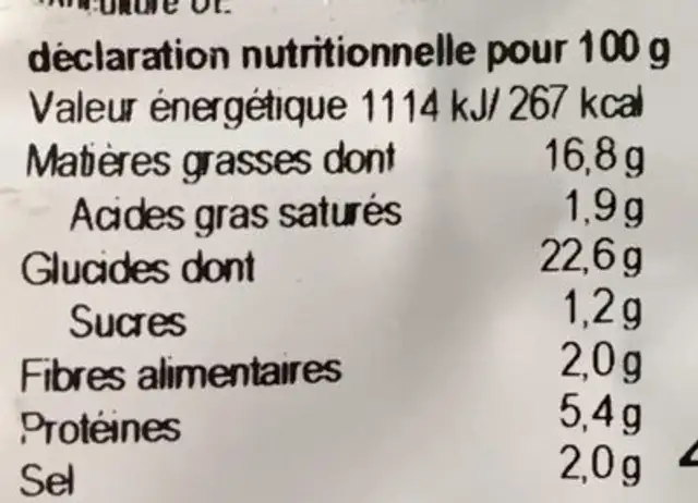 Rollini Epinard Tofu nutrition facts table
